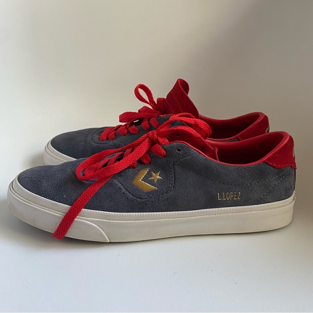 Converse Louie Lopez Shoes Mens 7 Womens 8.5 Sneakers Skater Gray Red Skateboard